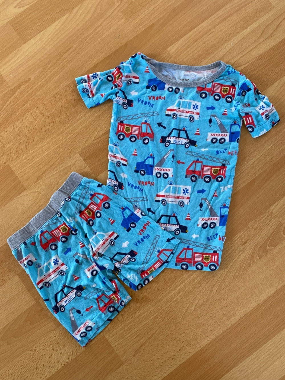 Blue Kids Pajama Set with Rescue Vehicle Print 4T